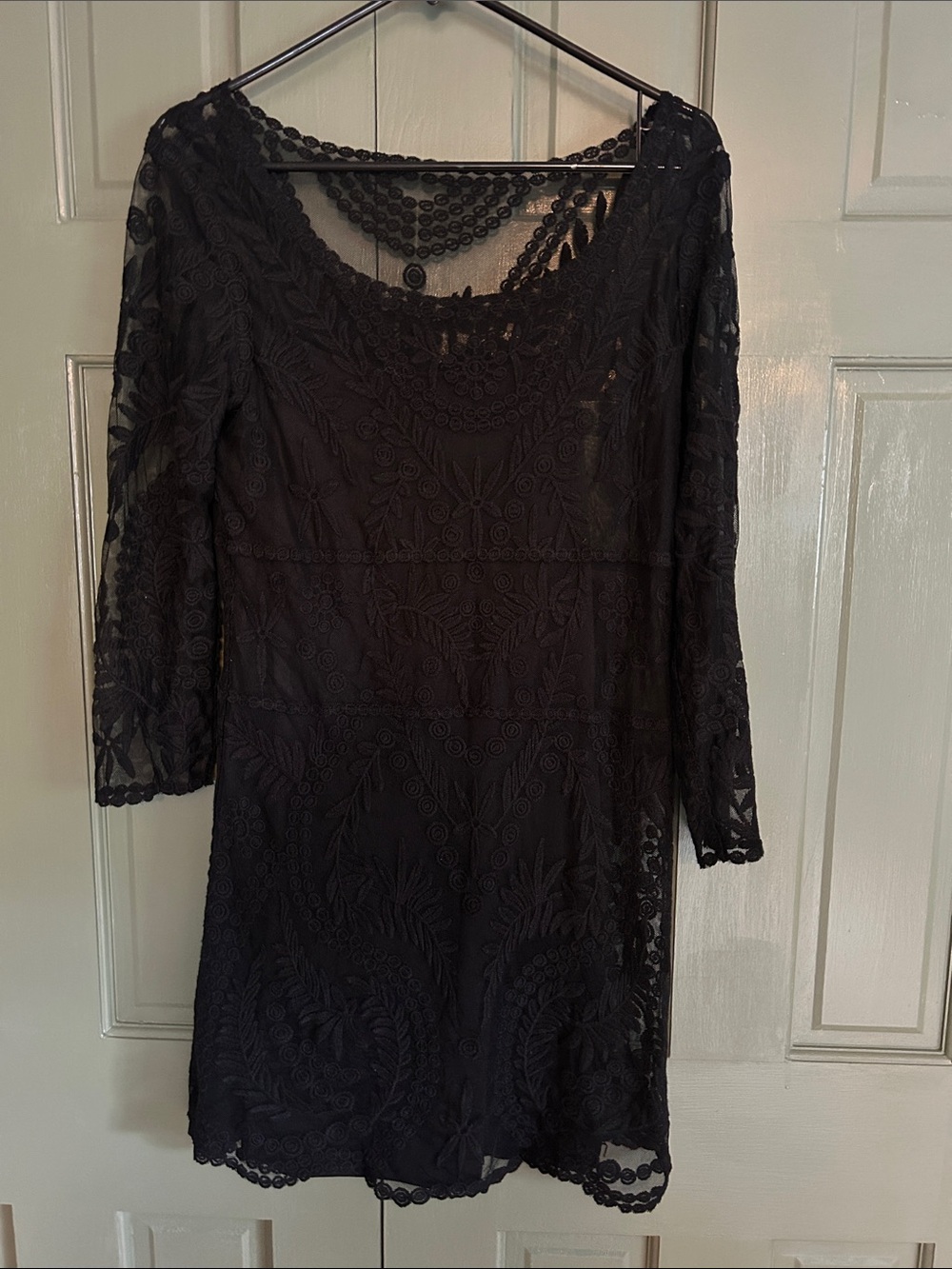 Express Black Lace Long Sleeve Scoop Dress